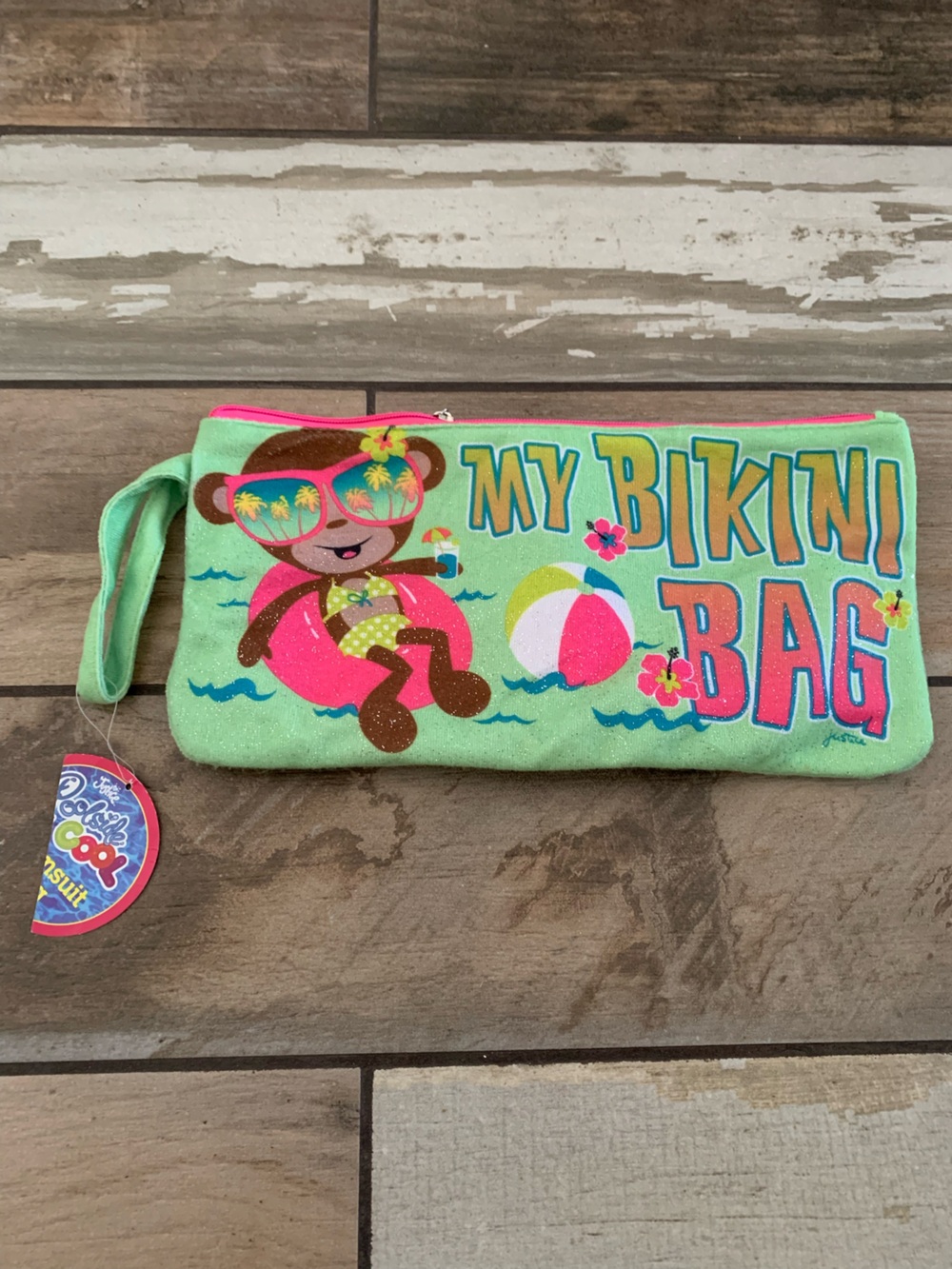 Justice My Bikini Bag Kids Glitter Wristlet - Green & Pink